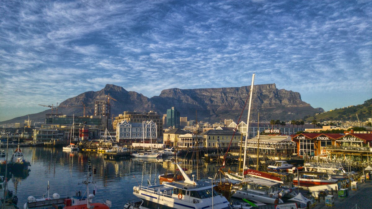 Table Mountain cable car with panoramic views of Cape Town and ocean below