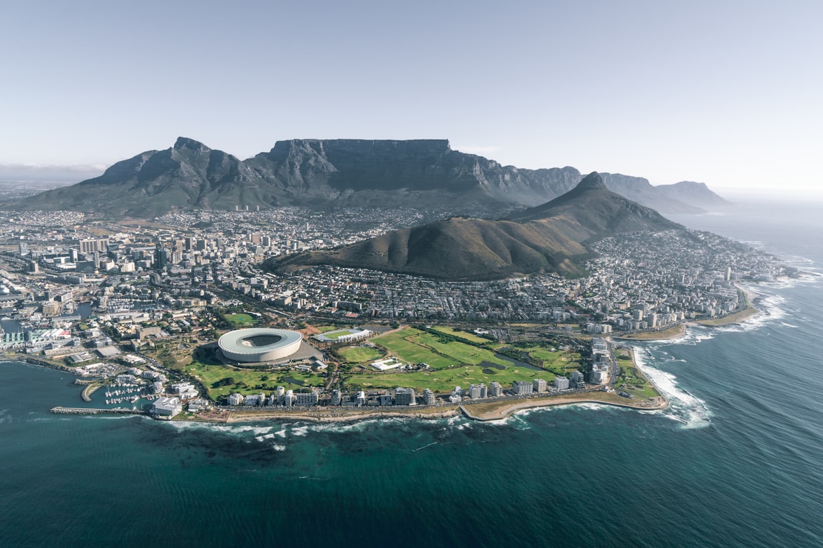 Cape Town cityscape with Table Mountain and Atlantic Ocean coastline
